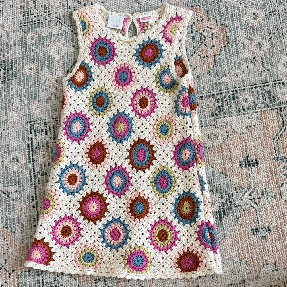 Zara Multicolor Crochet Kids Dress